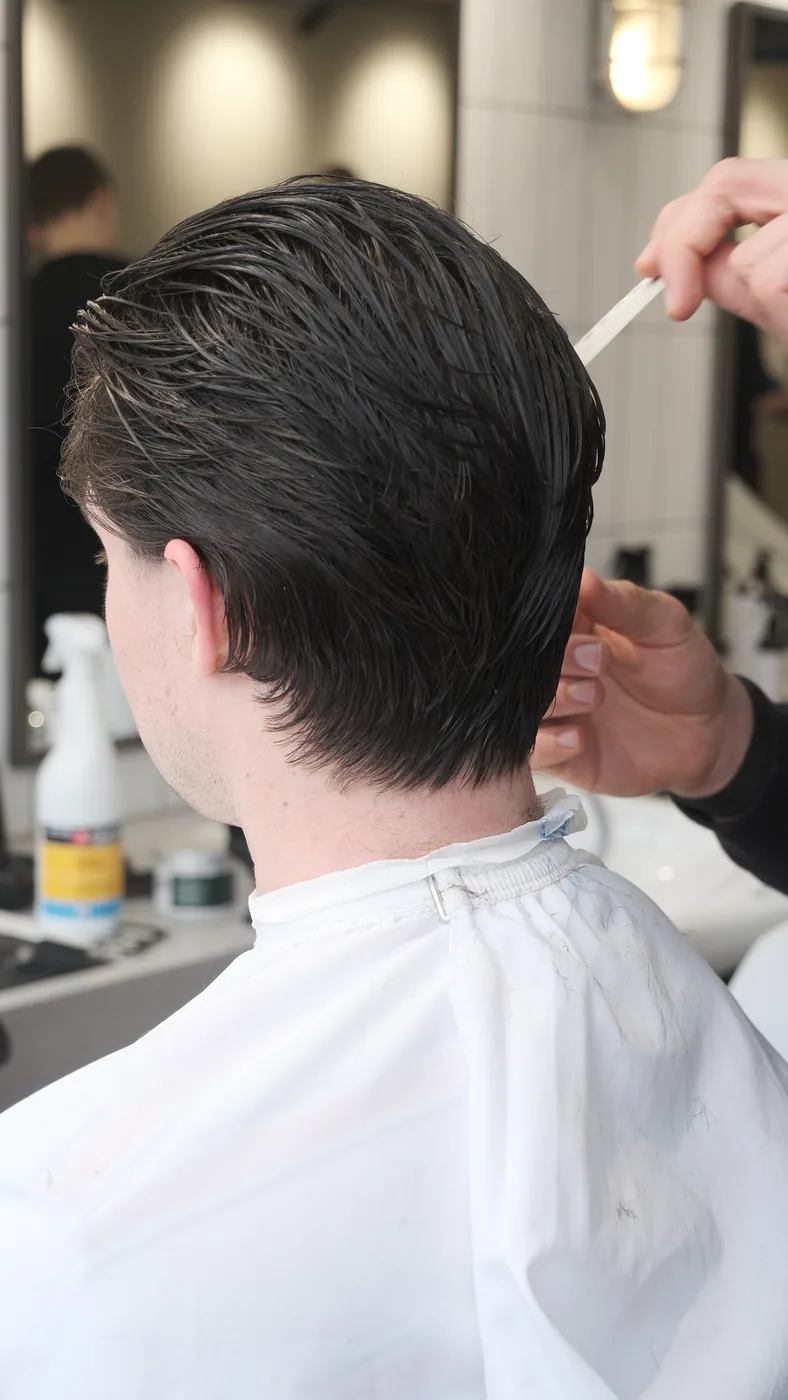 Close-up of a barber combing through a customer's hair
