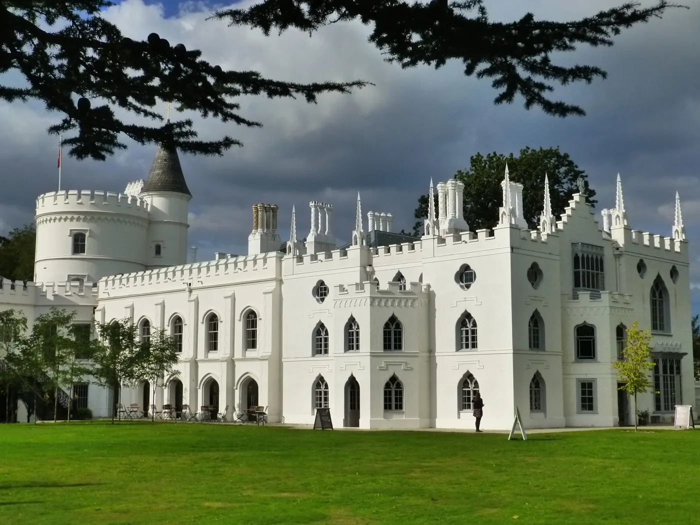 Strawberry Hill House on Waldegrave Road, Twickenham, and the lawn the festival marquee sits on